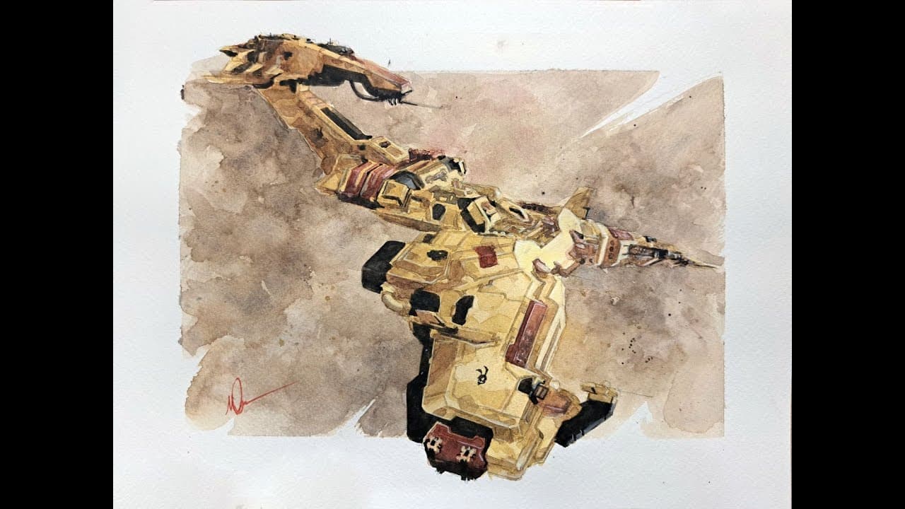 Eve Online art Rattlesnake Watercolour painting process