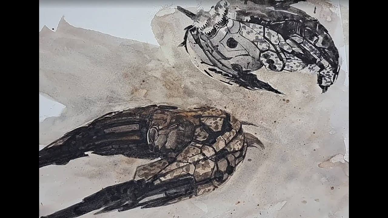 Azariel - Eve Online art - Watercolour painting process pt 1