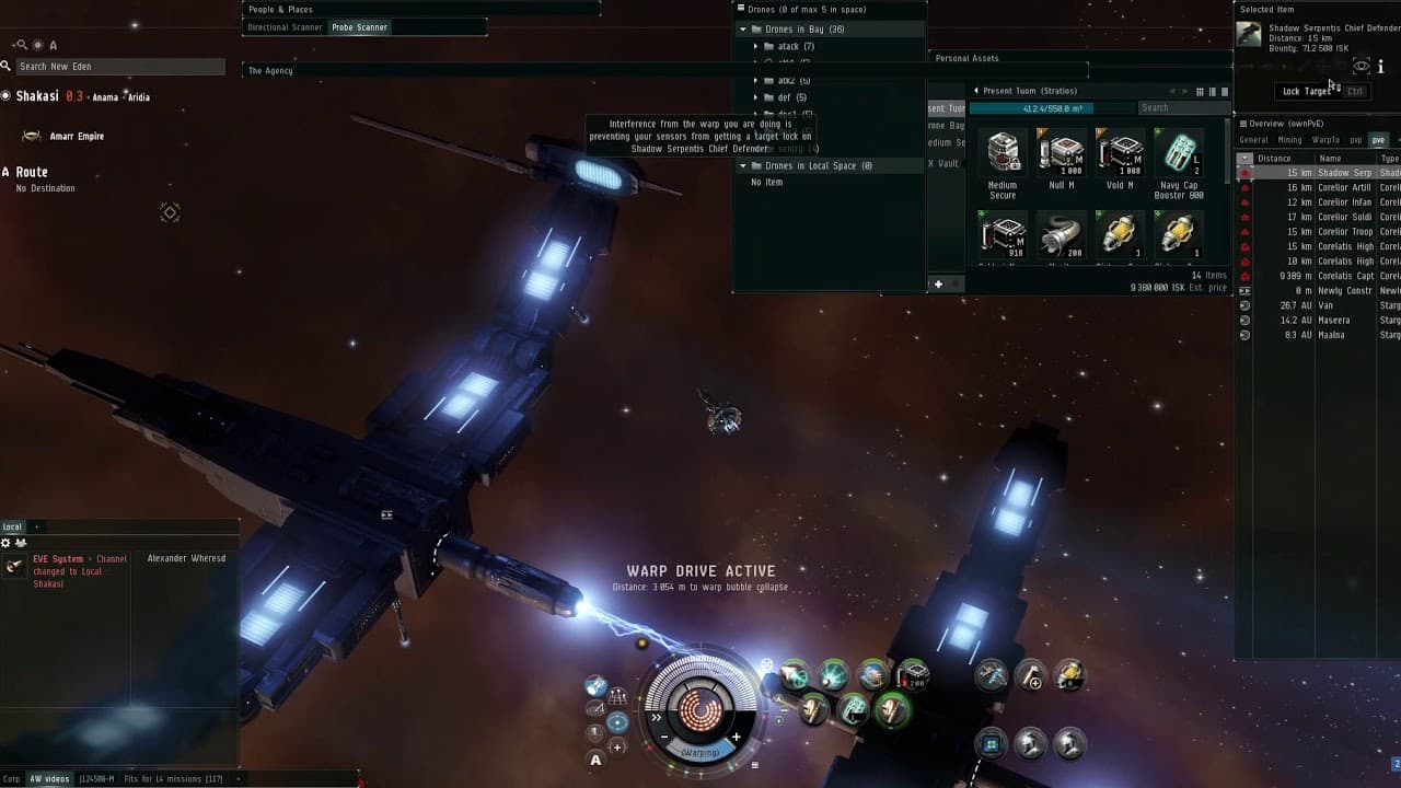 EVE-online Guardian Angels Surveillance Squad. Combat Serpentis expedition on Stratios | 2 location