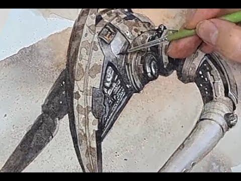 Eve Online art Dramiel Watercolour painting - full process, real time 3 hours
