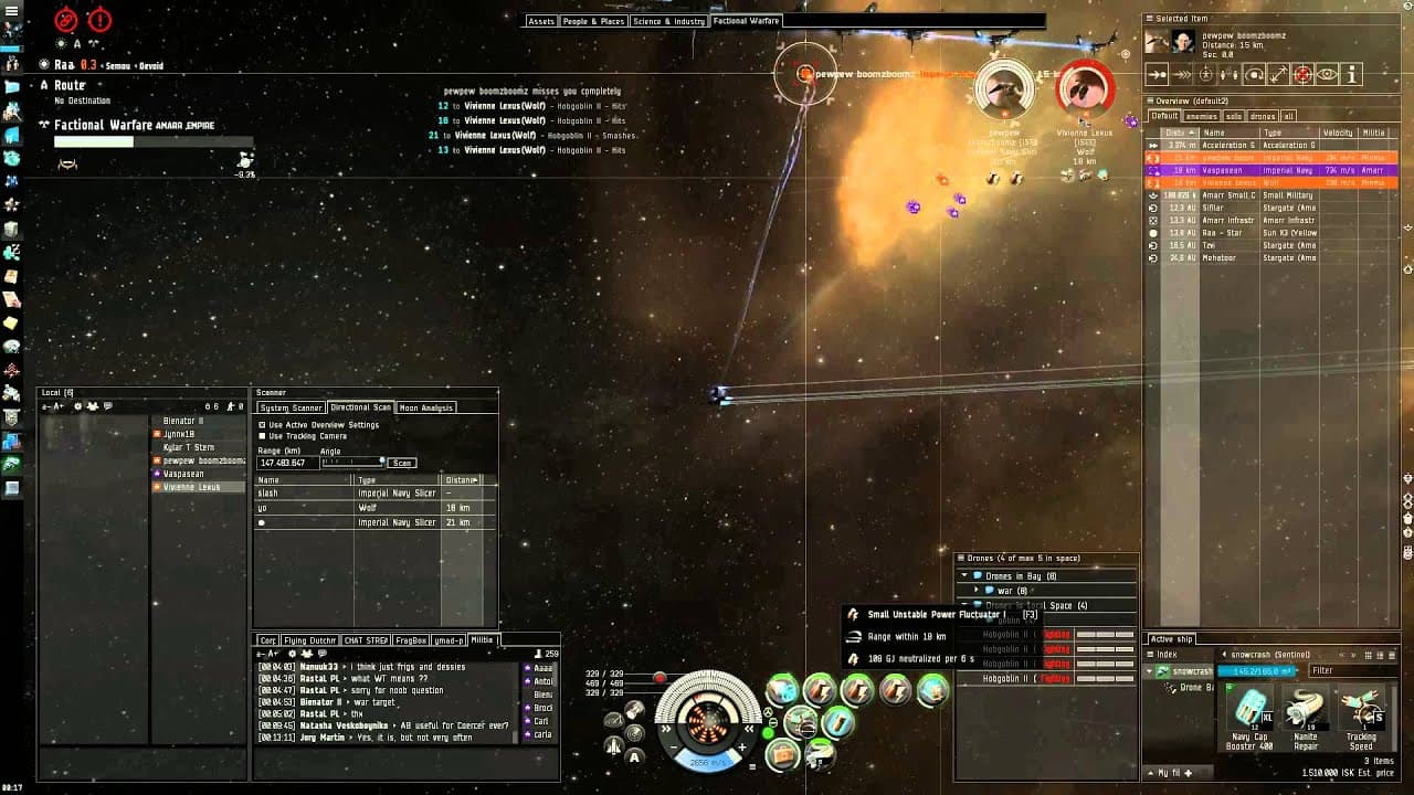 Eve Online: Sentinel + Slicer vs 2x Wolf, Slicer + Harpy