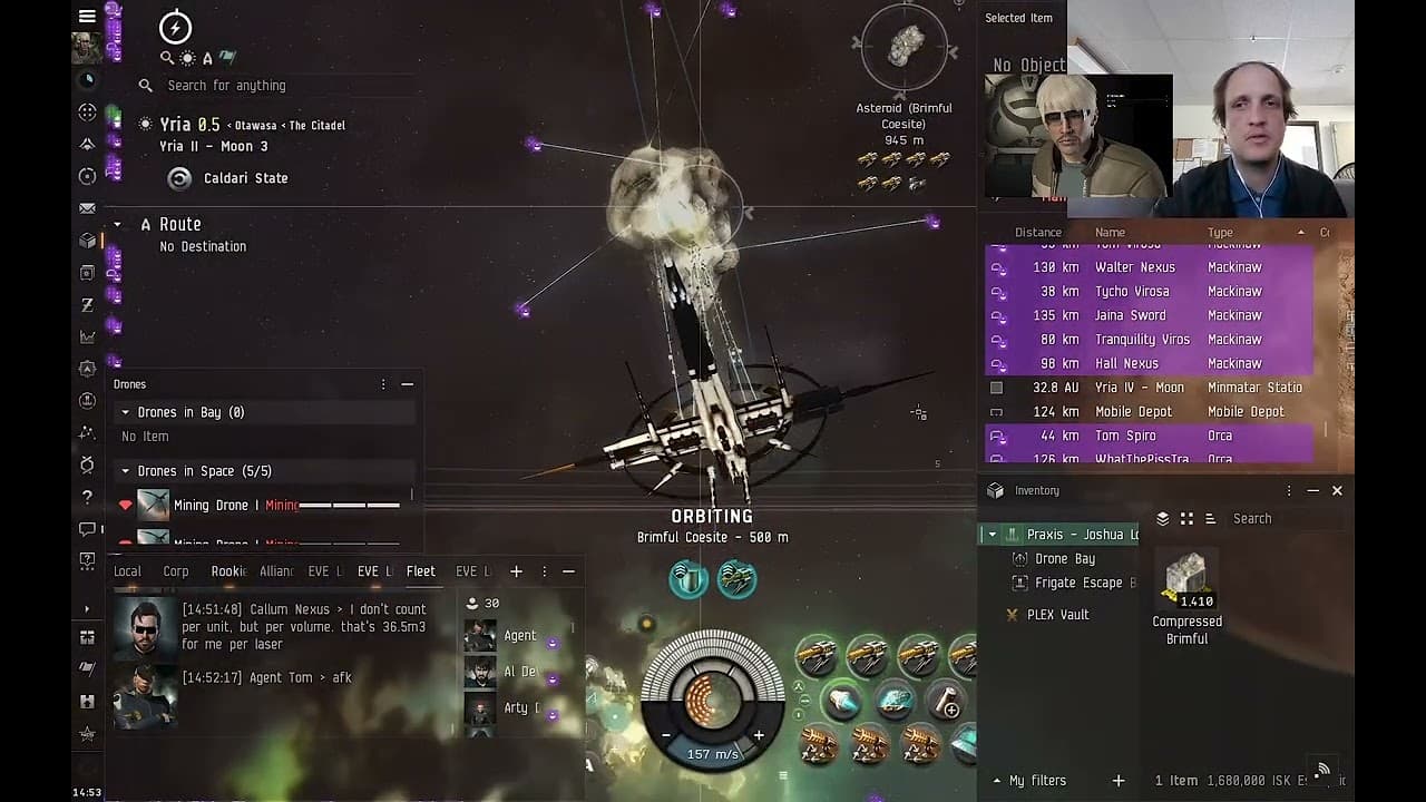 Mining w/ Praxis 6 lasers, implant, 30 minutes #eveonline @AuroraNightMusic