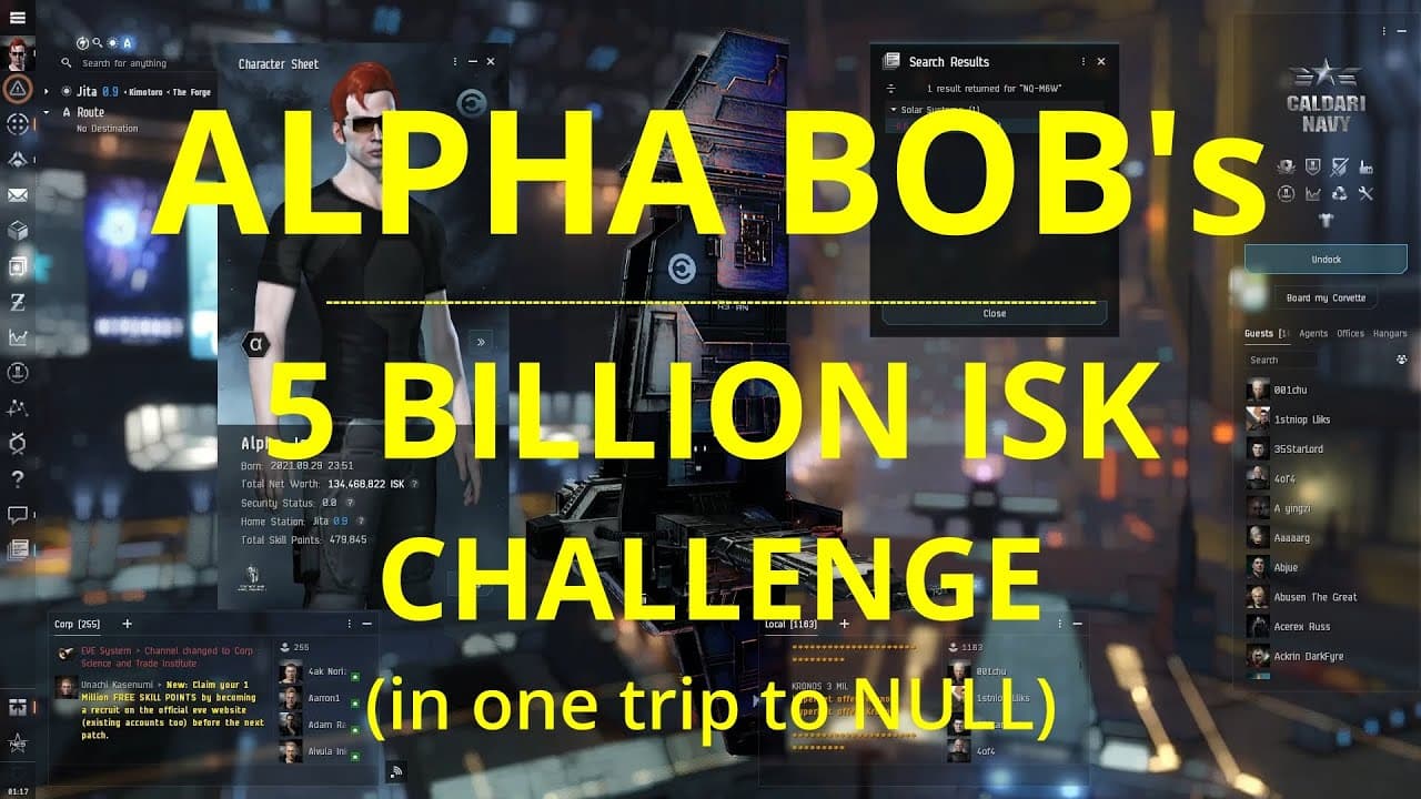 EVE ONLINE - Alpha Bob's 5 Billion ISK Challenge (part 2 = 1hr = not dead = 140M ISK)