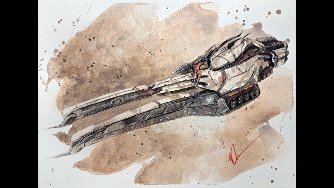 Eve Online art Khizriel Watercolour painting process